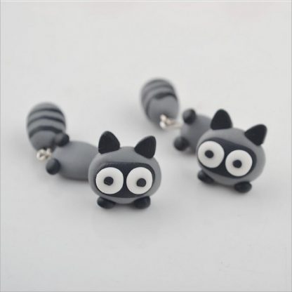 New Hot ! Fashion Fine Excellent Jewelry Soft Ceramic Cute Little Animal Raccoon Stud Earrings For Women And Girl Gifts E-4 2