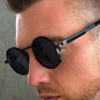 RBUDDY Steampunk Sunglasses Round Gold Frame for Men Metal Small Gothic Sunglasses Shades Brand Designer Sunglasses for men 2017