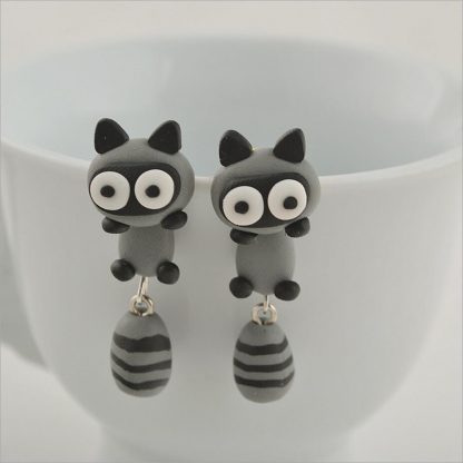 New Hot ! Fashion Fine Excellent Jewelry Soft Ceramic Cute Little Animal Raccoon Stud Earrings For Women And Girl Gifts E-4 1