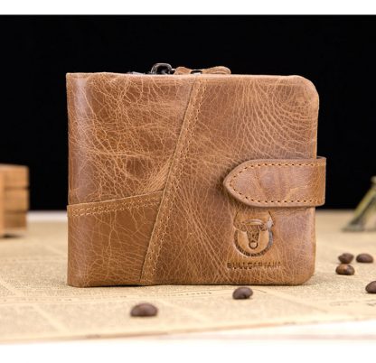 BULL CAPTAIN Vintage Leather Trifold Wallet Men Short Hasp Wallet CASUAL MALE Zipper Wallets Card Holder Money BAG Coin Purse