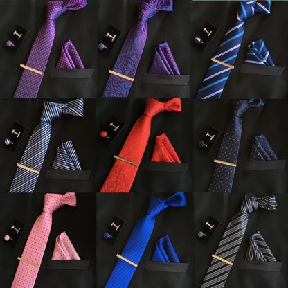 SHENNAIWEI men 8cm fashion brand luxury necktie pocket square wedding mens pink neck ties silk tie set cufflinks handkerchief 1