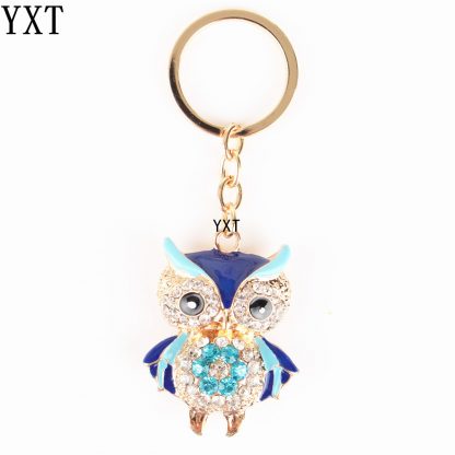 Blue Owl Bird Crystal Charm Purse Handbag Car Key Ring Chain Party Wedding Birthday Creative Gift 4
