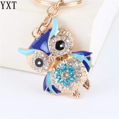 Blue Owl Bird Crystal Charm Purse Handbag Car Key Ring Chain Party Wedding Birthday Creative Gift 1