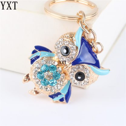 Blue Owl Bird Crystal Charm Purse Handbag Car Key Ring Chain Party Wedding Birthday Creative Gift 2